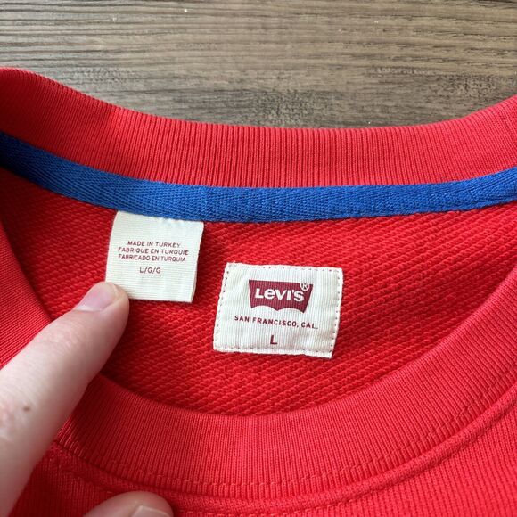 Lego x Levis Sweatshirt Men’s Sz Large Red Long Sleeve Pullover Brick Patch - Picture 3 of 9